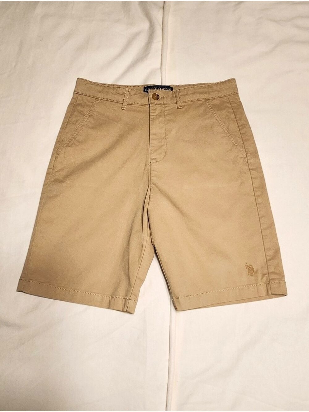 U.S. Polo Assn. Chino Twill Flat Front Fly Zip Khaki Shorts Tan Boy's 18 - Picture 5 of 9